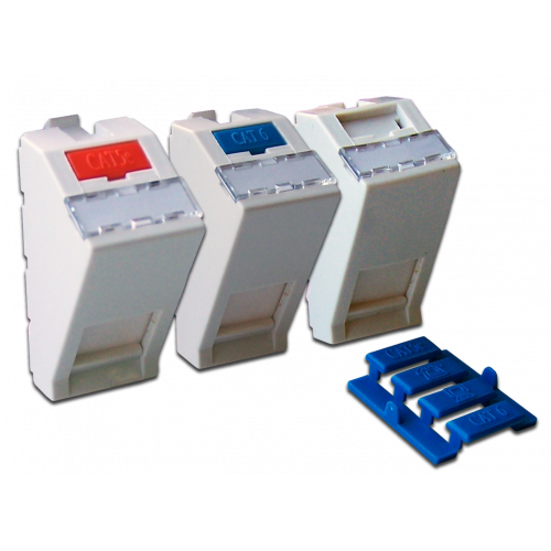 22.5x45 insert for 1 Keystone, angled, with shutter, labels and icons, white